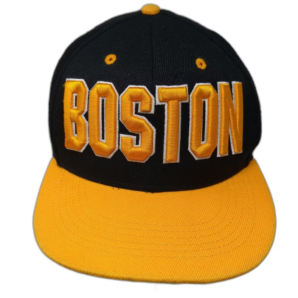 Bay State Apparel Boston Snapback Hat Black Yellow OS Embroidered Flat Brim